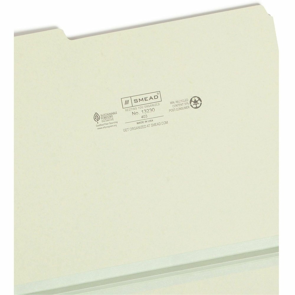 Smead 1/3 Tab Cut Letter Recycled Top Tab File Folder - 8 1/2" x 11" - 1" Expansion - Top Tab Location - Assorted Tab Position - 25 pt. - Pressboard - Gray, Green - Heavy Duty, Wear Resistant, Tear Re. Picture 9