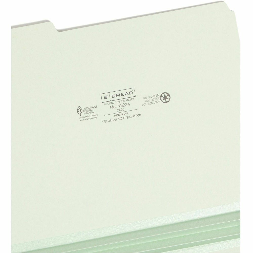 Smead 1/3 Tab Cut Letter Recycled Top Tab File Folder - 8 1/2" x 11" - 2" Expansion - Top Tab Location - Assorted Tab Position - 25 pt. - Pressboard - Gray/Green - Heavy Duty, Rounded Corner, Wear Res. Picture 9