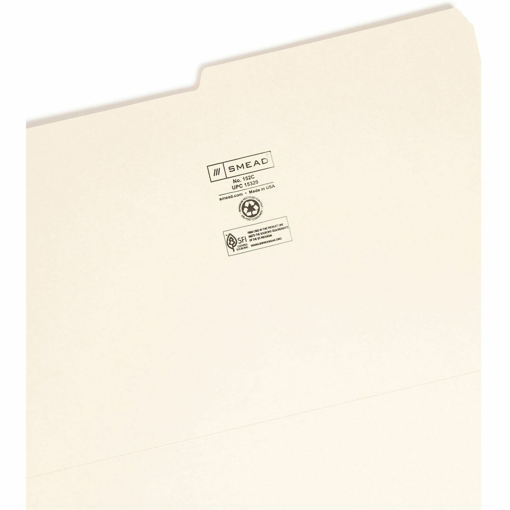 Smead 1/2 Tab Cut Legal Recycled Top Tab File Folder - 8 1/2" x 14" - 3/4" Expansion - Top Tab Location - Assorted Tab Position - 11 pt. - 1 Plys - Manila - 10% Recycled - 100 / Box. Picture 9