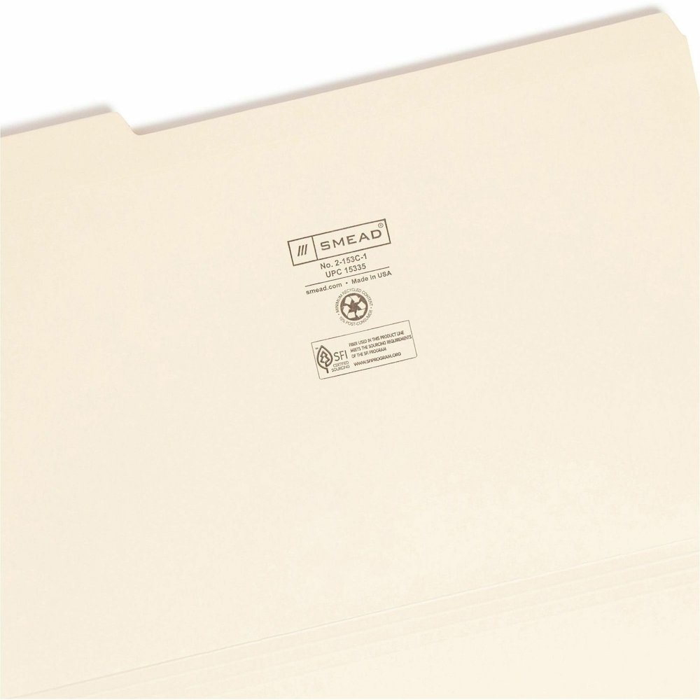 Smead 1/3 Tab Cut Legal Recycled Top Tab File Folder - 8 1/2" x 14" - 3/4" Expansion - Top Tab Location - Left Tab Position - 11 pt. - 2 Plys - Manila - Reinforced, Durable, Reinforced Tab, Rounded Co. Picture 9