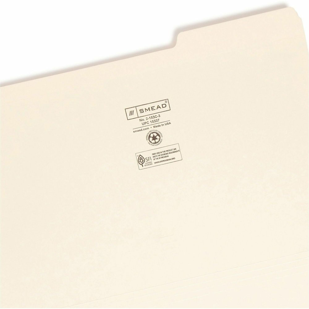 Smead 1/3 Tab Cut Legal Recycled Top Tab File Folder - 8 1/2" x 14" - 3/4" Expansion - Top Tab Location - Third Tab Position - 11 pt. - 2 Plys - Manila - Reinforced, Rounded Corner, Durable, Reinforce. Picture 9