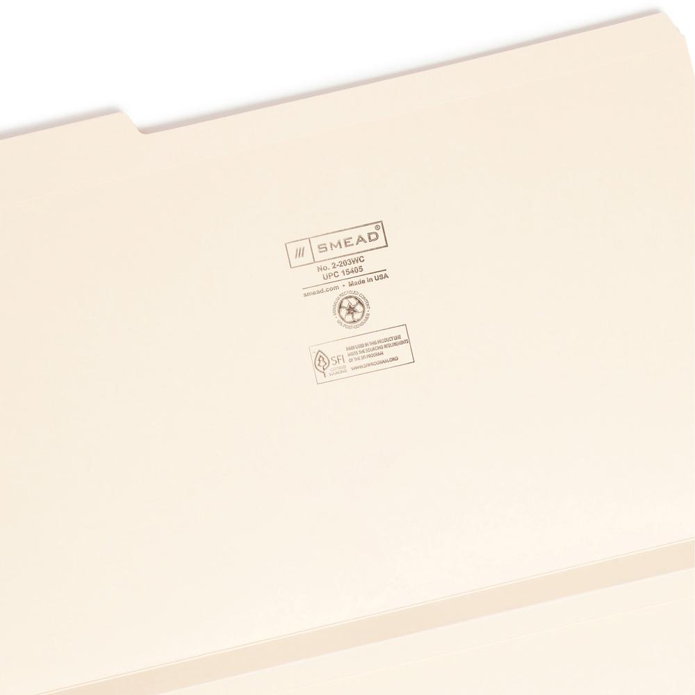 Smead 1/3 Tab Cut Legal Recycled Expanding File - 8 1/2" x 14" - 1 1/2" Expansion - Top Tab Location - Assorted Position Tab Position - Manila - Manila - 10% Recycled - 50 / Box. Picture 7