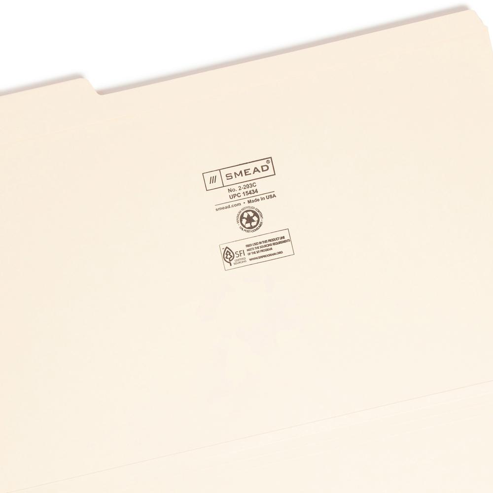 Smead 1/3 Tab Cut Legal Recycled Top Tab File Folder - 8 1/2" x 14" - 3/4" Expansion - Top Tab Location - Assorted Position Tab Position - Manila - Manila - 10% Recycled - 100 / Box. Picture 7