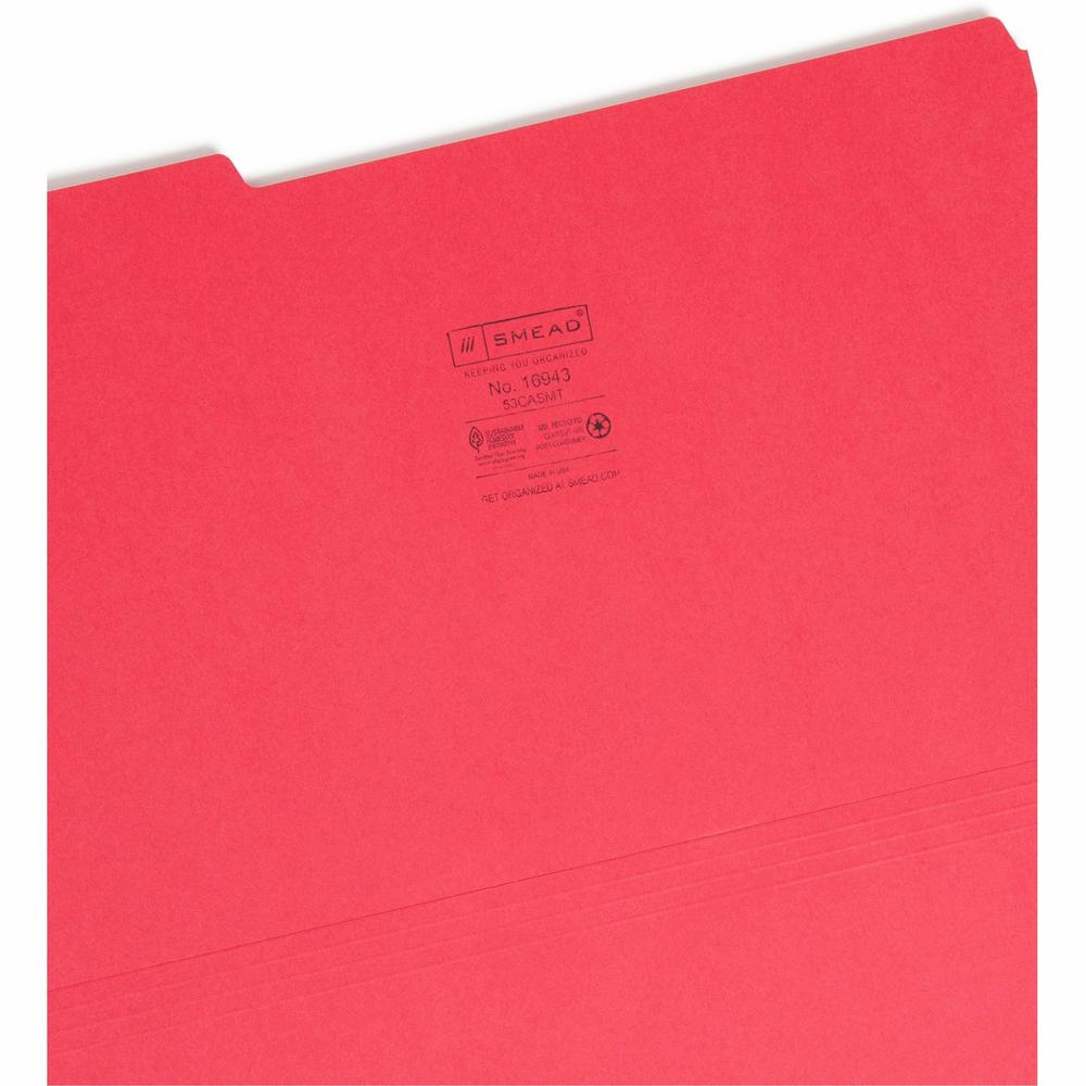 Smead Colored 1/3 Tab Cut Legal Recycled Top Tab File Folder - 8 1/2" x 14" - 3/4" Expansion - Top Tab Location - Assorted Position Tab Position - Blue, Green, Orange, Red, Yellow - 10% Recycled - 100. Picture 9