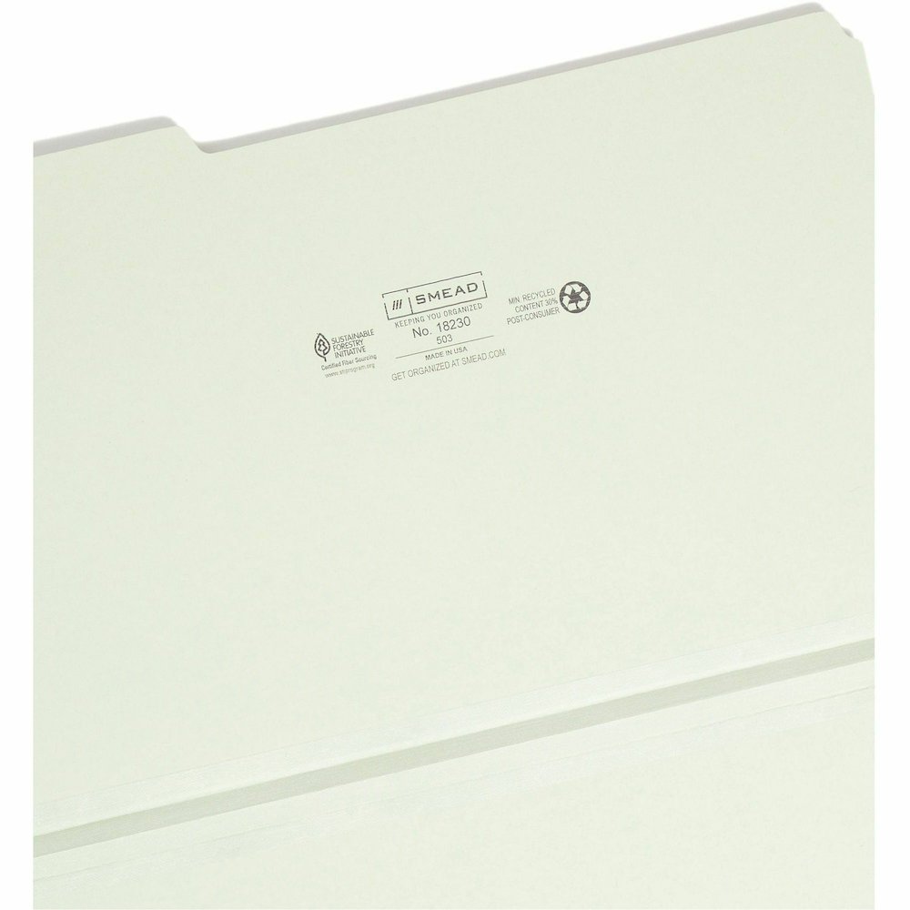 Smead 1/3 Tab Cut Legal Recycled Top Tab File Folder - 8 1/2" x 14" - 1" Expansion - Top Tab Location - Assorted Tab Position - 25 pt. - Pressboard - Gray, Green - Heavy Duty, Rounded Corner, Wear Res. Picture 9