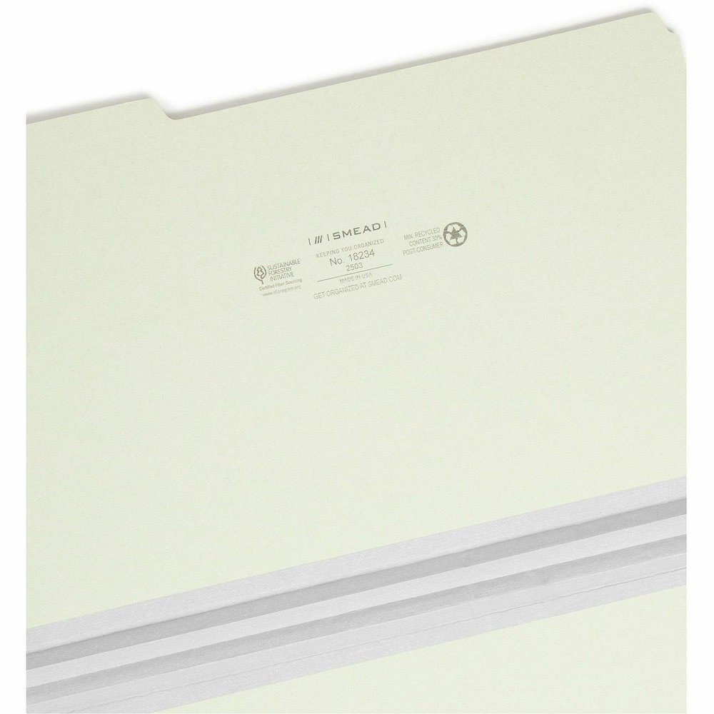 Smead 1/3 Tab Cut Legal Recycled Top Tab File Folder - 8 1/2" x 14" - 2" Expansion - Top Tab Location - Assorted Tab Position - 25 pt. - Pressboard - Gray, Green - Heavy Duty, Rounded Corner, Wear Res. Picture 9