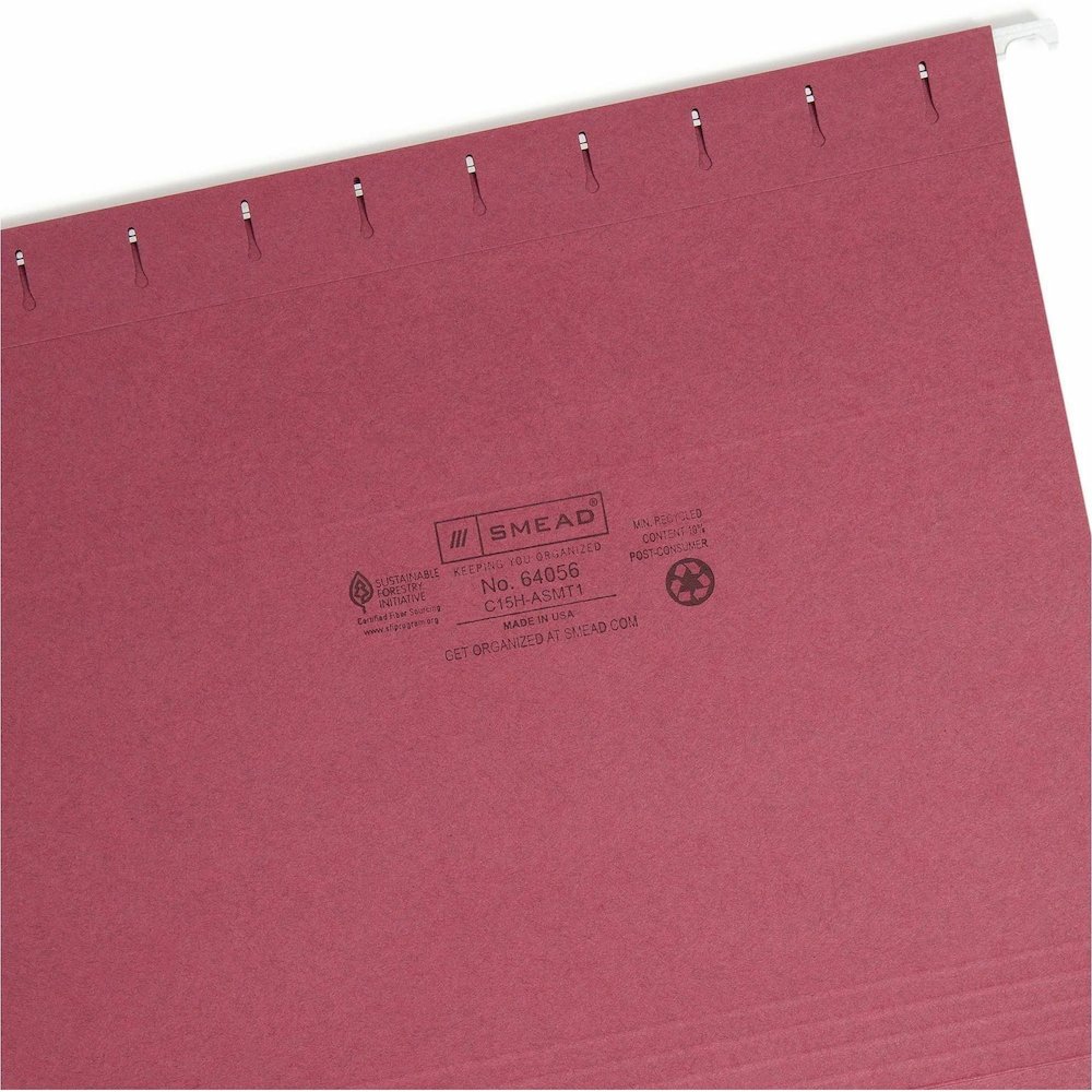 Smead Colored 1/5 Tab Cut Letter Recycled Hanging Folder - 8 1/2" x 11" - Top Tab Location - Assorted Tab Position - 11 pt. - Vinyl - Gray, Maroon, Navy, Purple, Teal - Repositionable Tab - 10% Recycl. Picture 9
