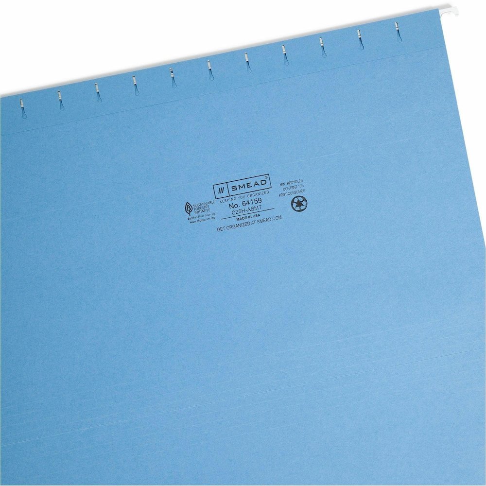 Smead 1/5 Tab Cut Legal Recycled Hanging Folder - 8 1/2" x 14" - Top Tab Location - Assorted Tab Position - 11 pt. - Vinyl - Blue, Green, Orange, Red, Yellow - 10% Recycled - 25 / Box. Picture 9
