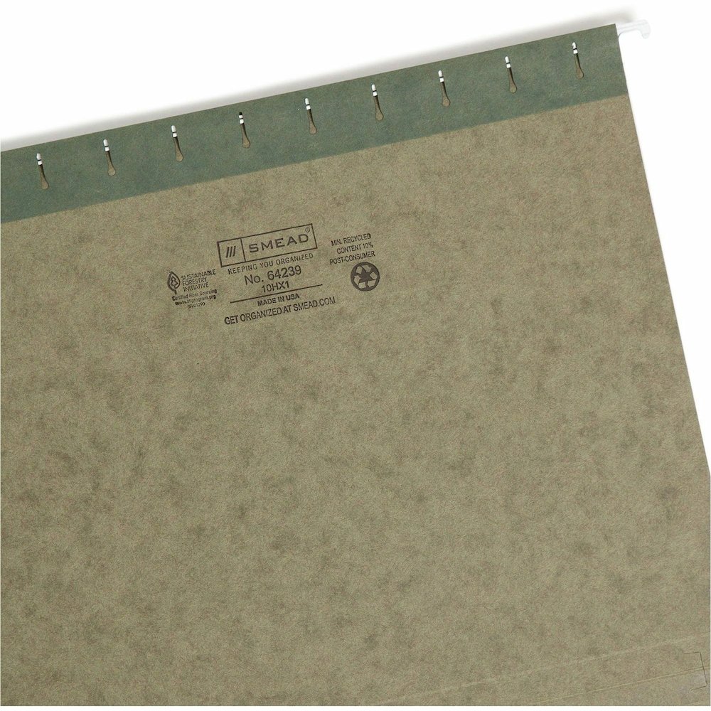 Smead Letter Recycled Hanging Folder - 8 1/2" x 11" - 1" Expansion - 11 pt. - Pressboard - Standard Green - Reinforced Base - 10% Recycled - 25 / Box. Picture 9