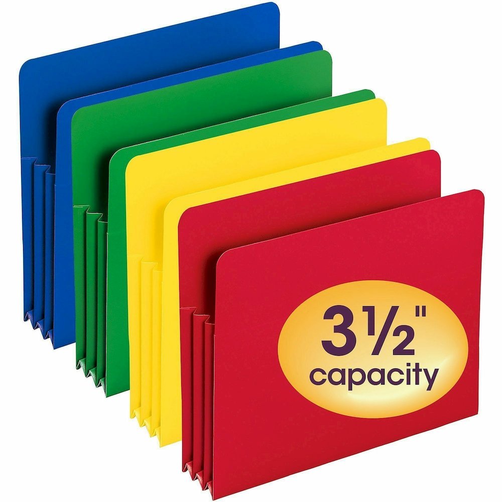 Smead Straight Tab Cut Letter File Pocket - 8 1/2" x 11" - 3 1/2" Expansion - Polypropylene - Blue, Green, Red, Yellow - 4 / Pack. Picture 7