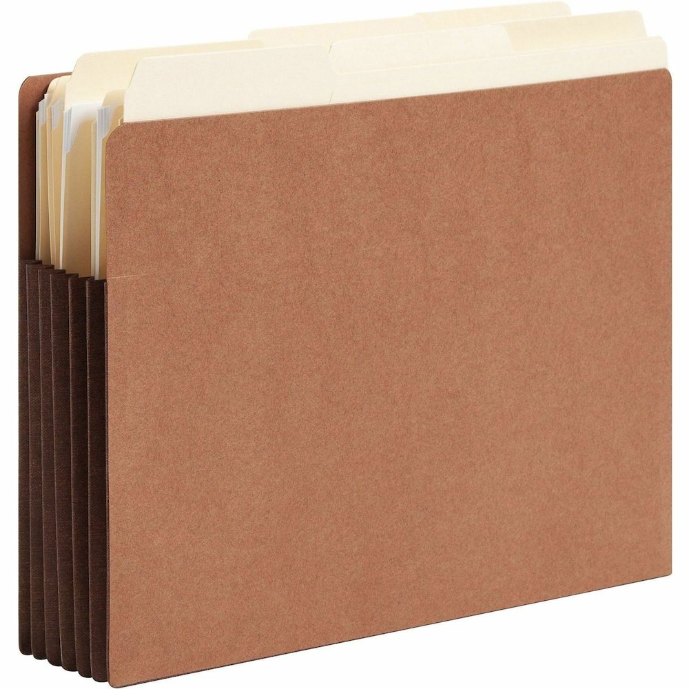 Smead Straight Tab Cut Letter Recycled File Pocket - 8 1/2" x 11" - 5 1/4" Expansion - 12.5 pt. - 2 Plys - Dark Brown - Embossed, Tear Resistant - 30% Recycled - 10 / Box. Picture 6