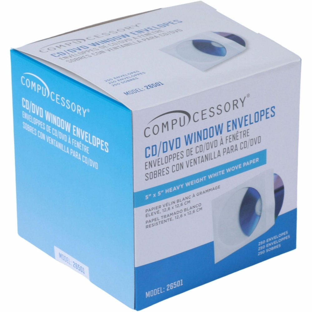 Compucessory CD/DVD White Window Envelopes - CD/DVD - 5" Width x 5" Length - White - 250 / Box. Picture 8