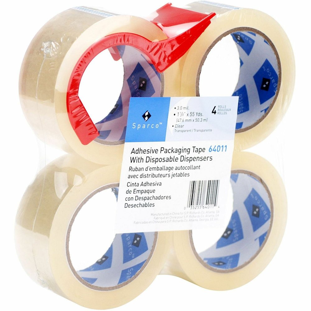 Sparco Heavy-duty Packaging Tape with Dispenser - 55 yd Length x 2" Width - 3" Core - Clear - 3 mil - Acrylic Backing - Dispenser Included - Tear Resistant, Split Resistant, Breakage Resistance - For . Picture 11