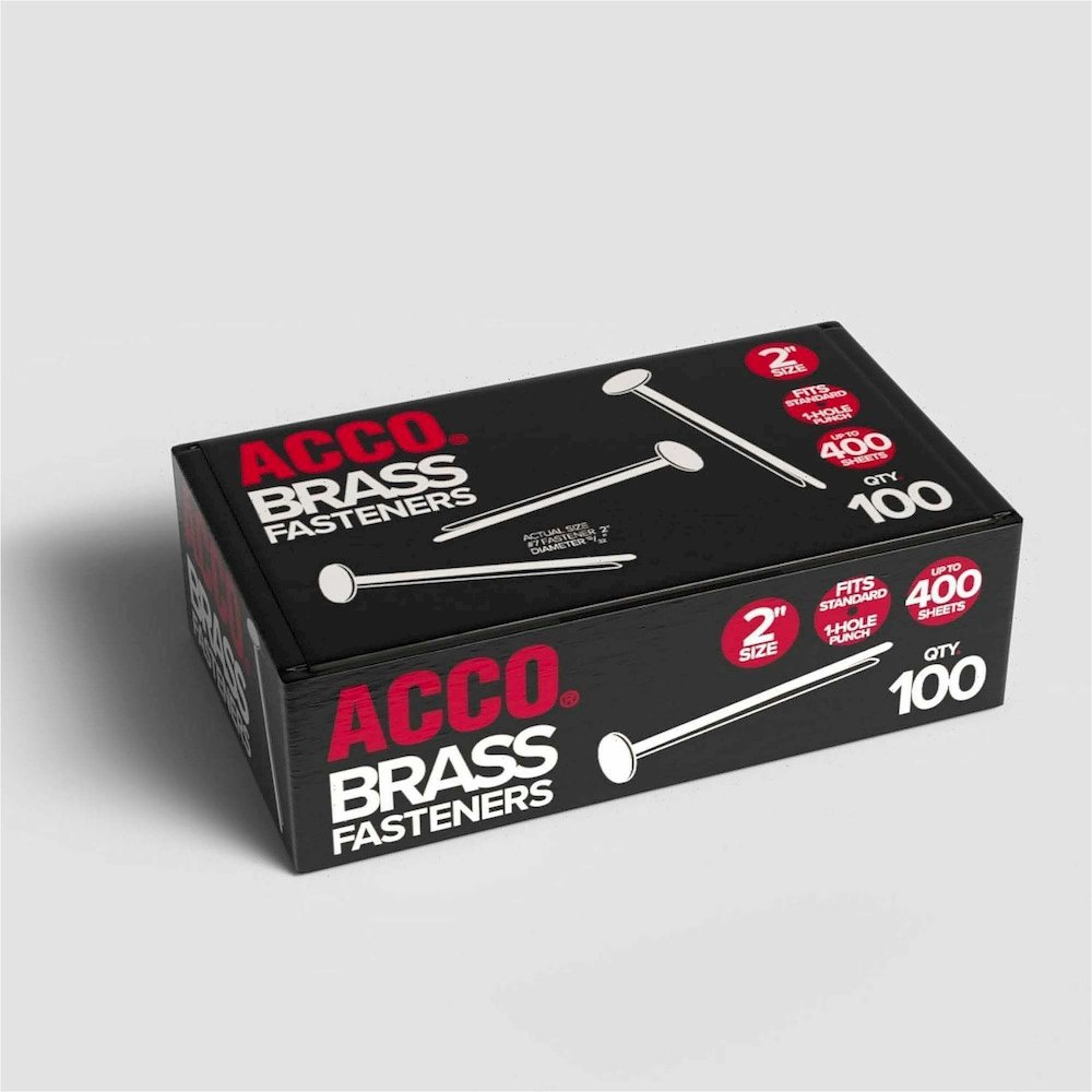 ACCO Brass Fasteners - 0.47" Head - 2" Length - 100 Sheet Capacity - Flexible, Heavy Duty, Corrosion-free, Self-piercing Point, Rust Proof - Brass - 100 / Box. Picture 7