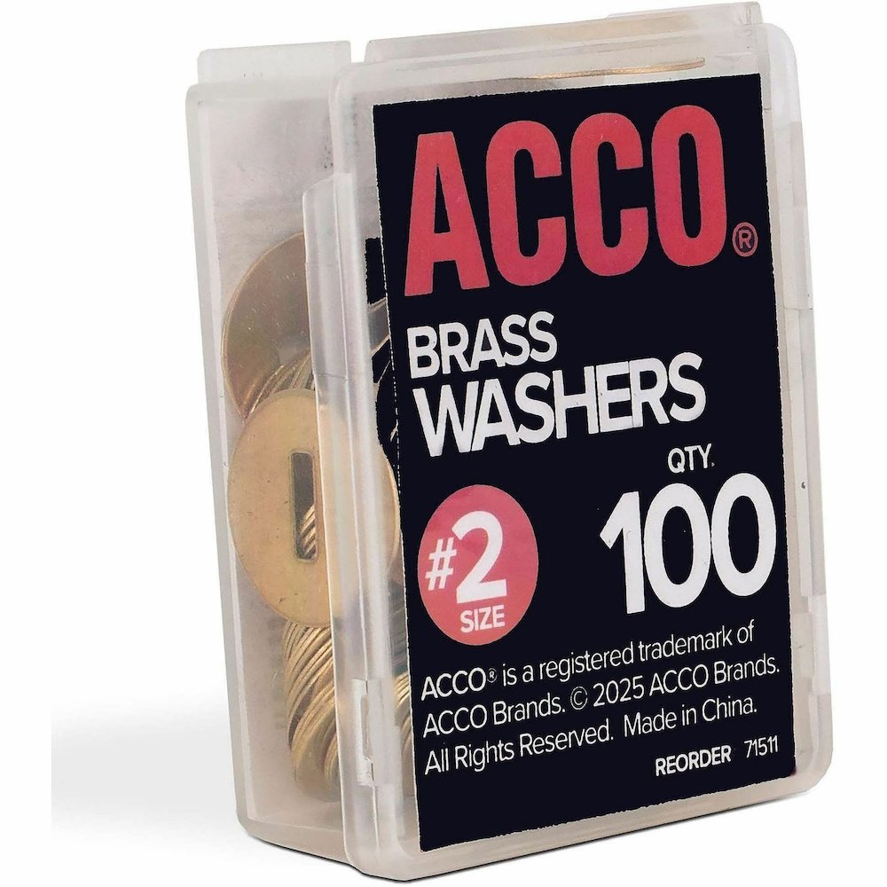 ACCO Brass Fastener Washers - 0.5" Diameter - Corrosion Resistant - Brass - 100 / Box. Picture 10
