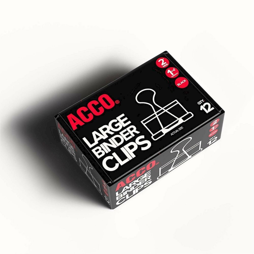 ACCO Large Foldback Binder Clips - Large - 2" Width - 1.06" Size Capacity - Reusable - Black - Plastic - 12 / Box. Picture 9