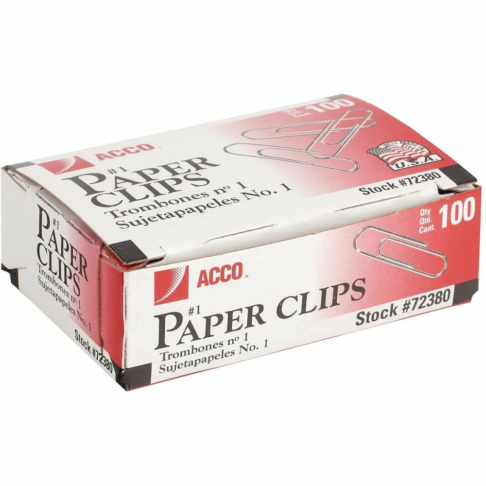 ACCO Premium Paper Clips - No. 1 - 10 Sheet Capacity - Strain Resistant, Galvanized, Corrosion Resistant - Silver - Metal, Zinc Plated - 100/Box - 10 / Pack. Picture 12