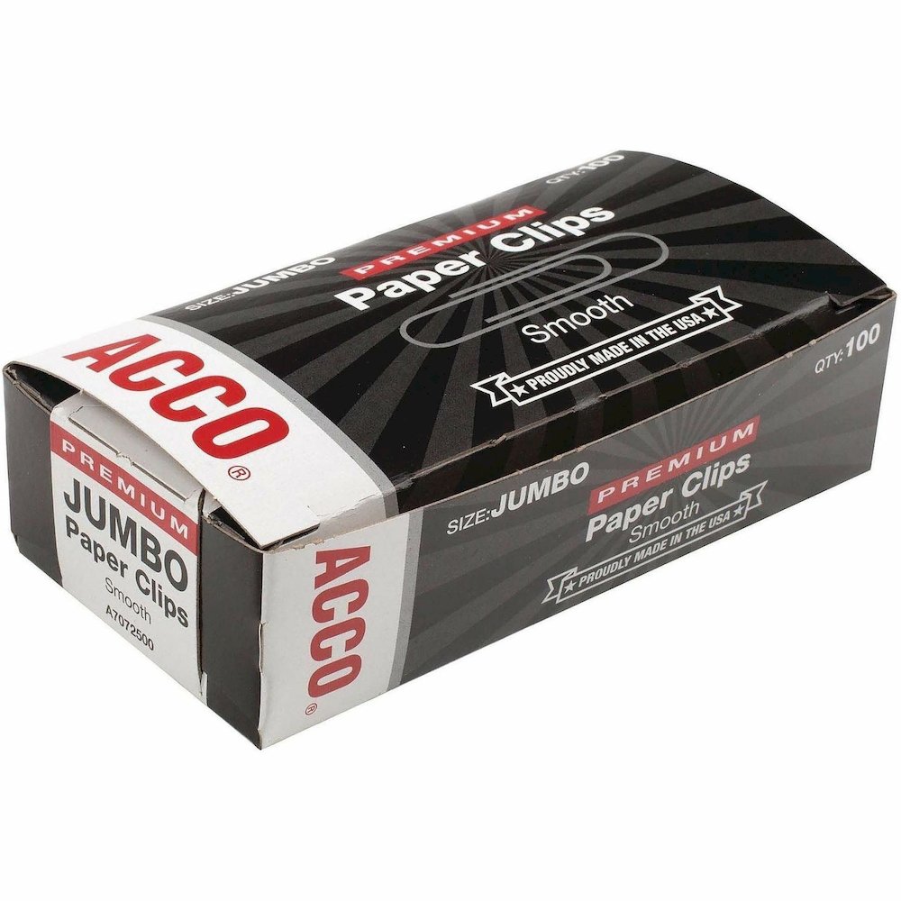 ACCO Premium Jumbo Smooth Paper Clips - Jumbo - 2.3" Width - 1.88" Size Capacity - 20 Sheet Capacity - Corrosion Resistant, Galvanized, Long Lasting - Silver - Metal - 100/Box - 10 / Pack. Picture 7
