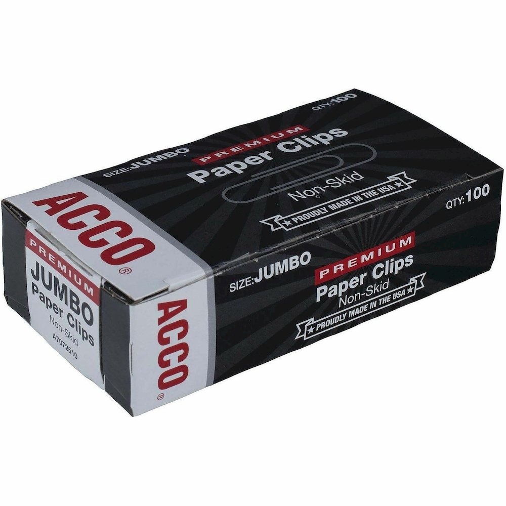ACCO Premium Jumbo Non-Skid Paper Clips - Jumbo - 20 Sheet Capacity - Non-skid, Galvanized, Corrosion Resistant, Long Lasting - Silver - Metal, Zinc Plated - 100/Box - 10 / Pack. Picture 8