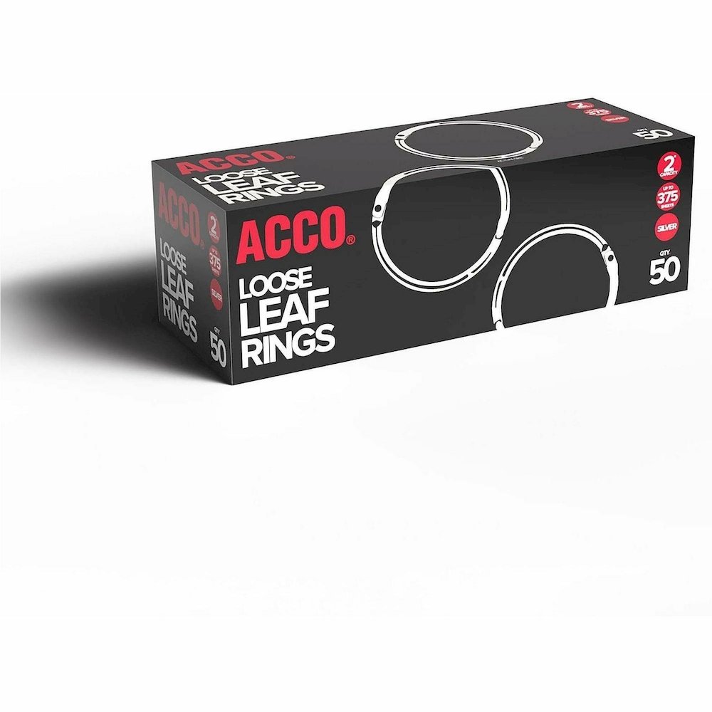 ACCO Loose-Leaf Rings - 2" Maximum Capacity - 375 x Sheet Capacity - Silver - Nickel - 50 / Box. Picture 9