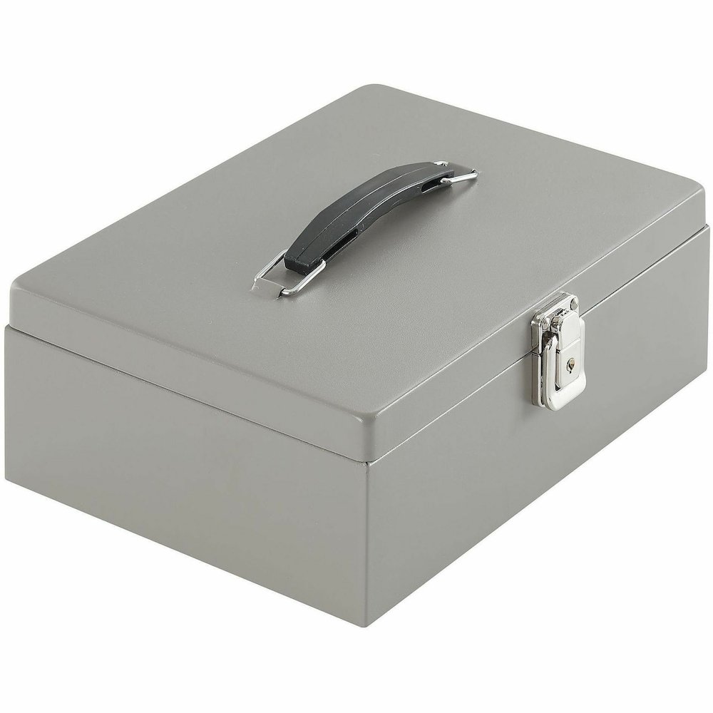 Sparco All-Steel Cash Box with Latch Lock - 1 Bill - 6 Coin - Steel - Gray - 4" Height x 11" Width x 7.8" Depth. Picture 8