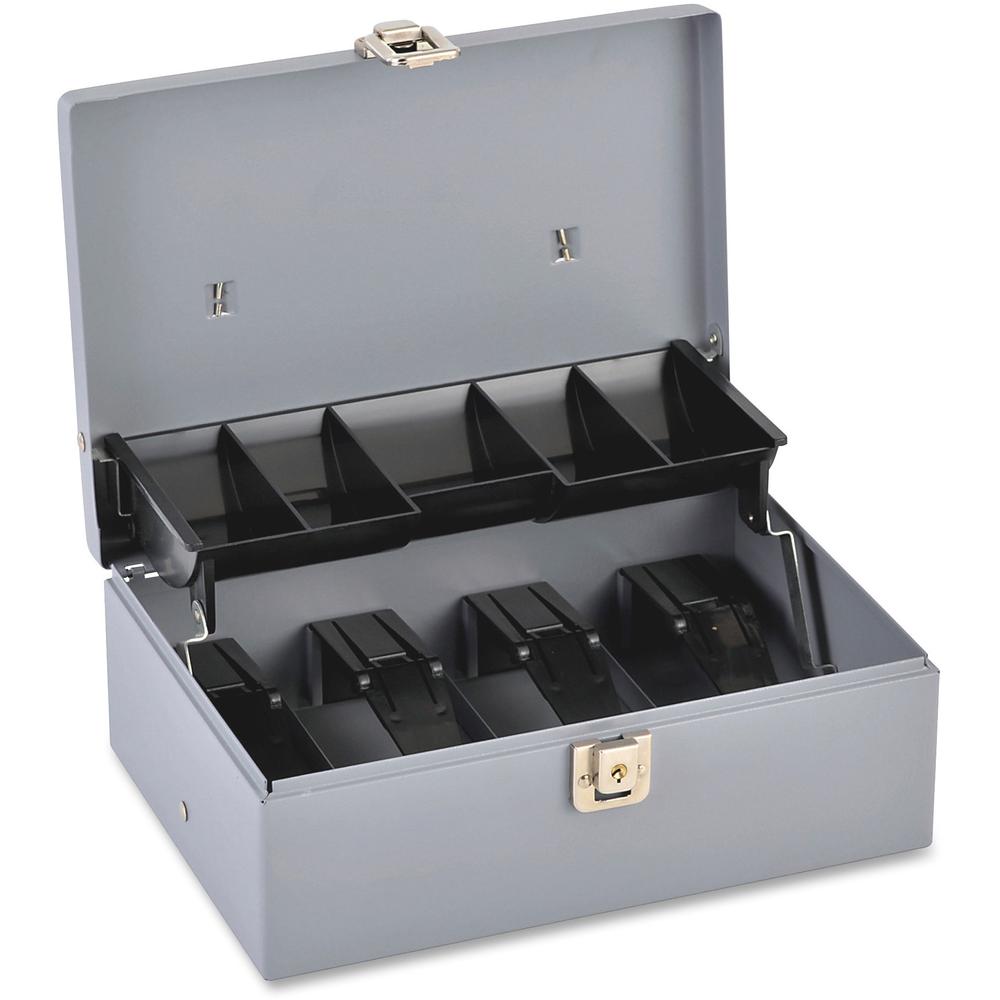 Sparco Controller Cash Box - 5 Coin - Gray - 3.4" Height x 11.4" Width x 7.5" Depth. Picture 2