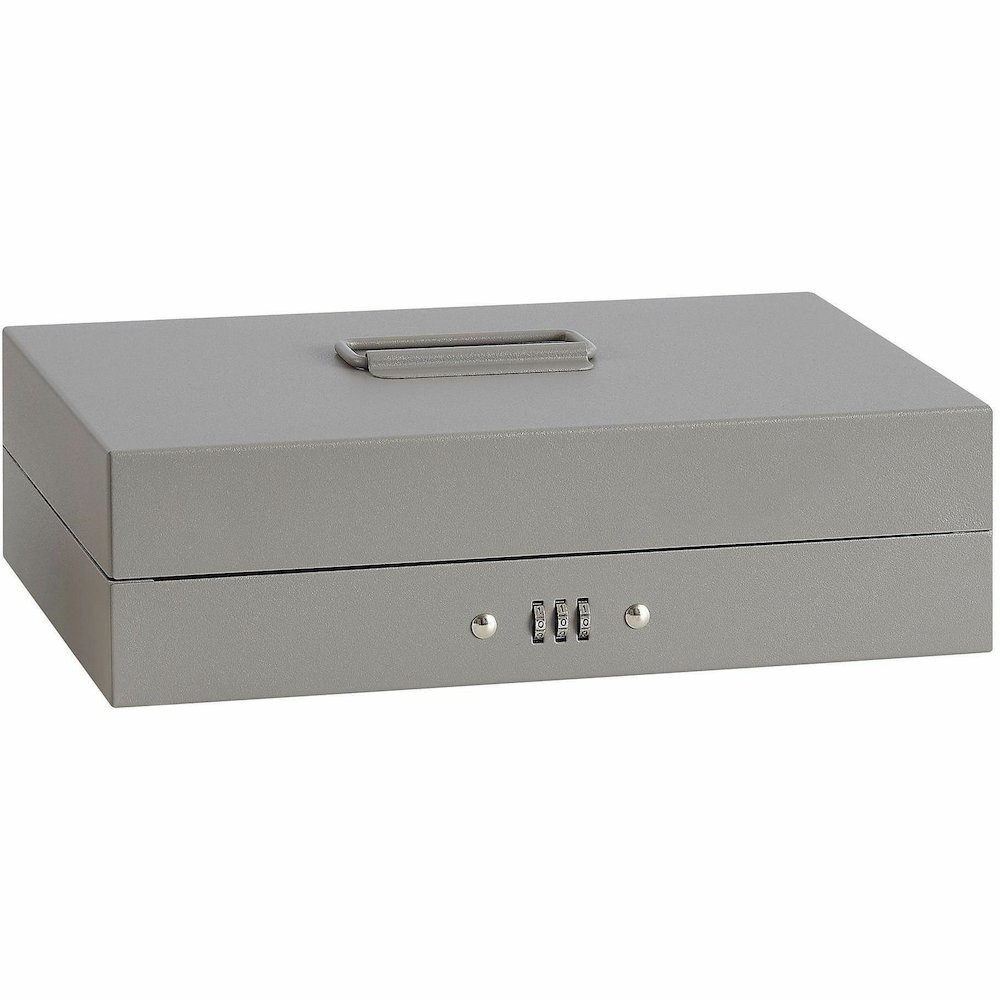 Sparco Steel Combination Lock Steel Cash Box - 6 Coin - Steel - Gray - 3.2" Height x 11.5" Width x 7.8" Depth. Picture 7