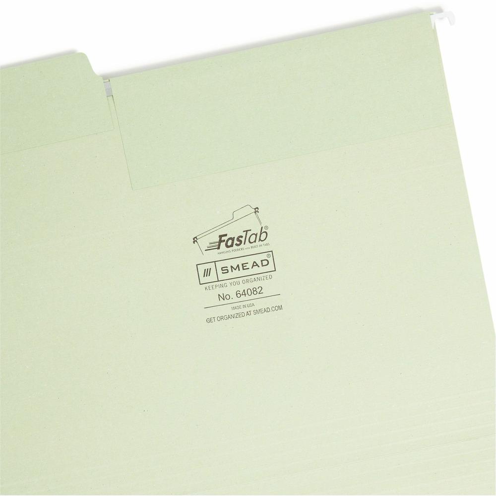 Smead FasTab 1/3 Tab Cut Letter Recycled Hanging Folder - 8 1/2" x 11" - Top Tab Location - Assorted Position Tab Position - Moss - 10% Recycled - 20 / Box. Picture 7