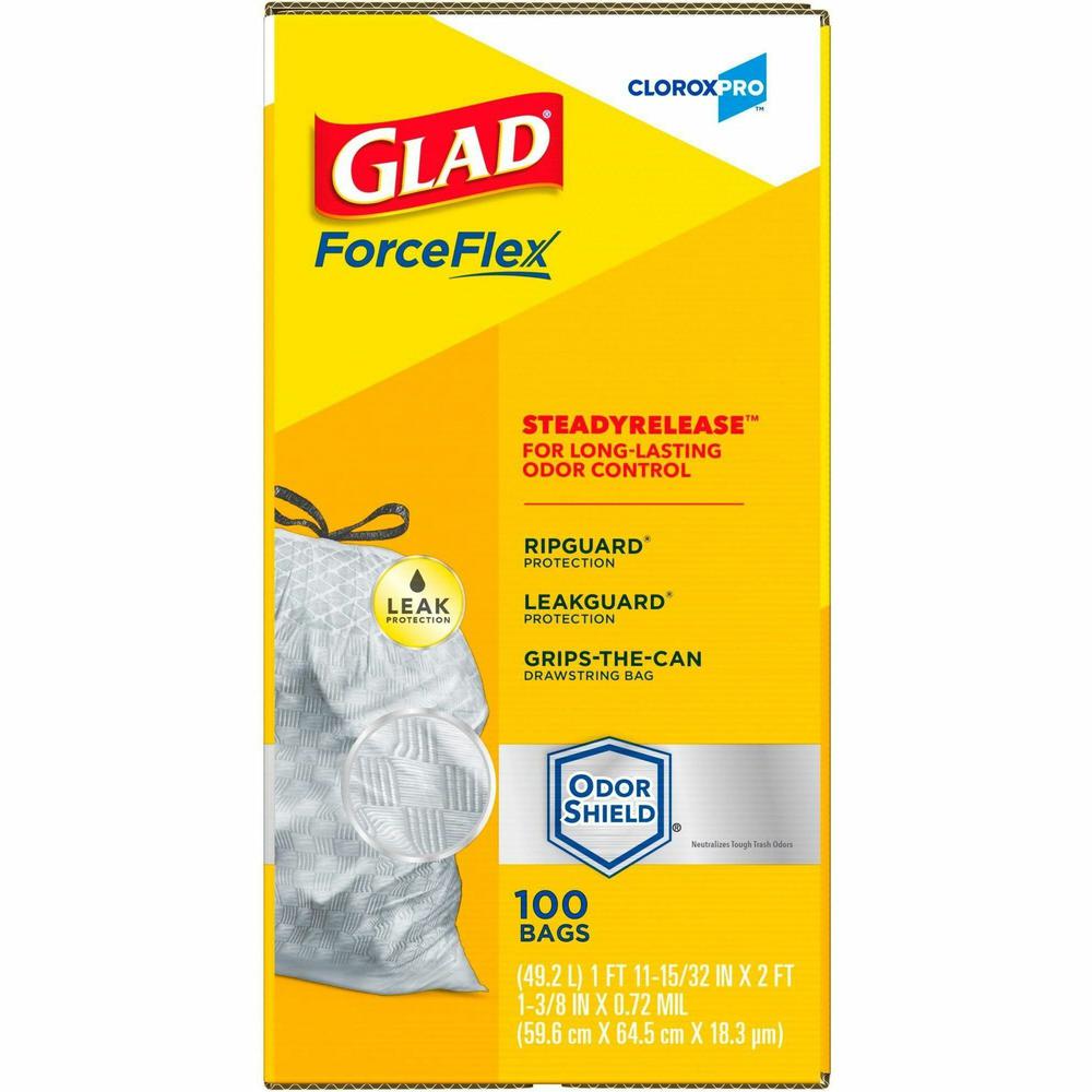 CloroxPro&trade; ForceFlex Tall Kitchen Drawstring Trash Bags - 13 gal Capacity - 24" Width x 25.13" Length - 90 mil (2286 Micron) Thickness - Gray - Plastic - 1/Box - 100 Per Box - Kitchen, Office, D. Picture 7