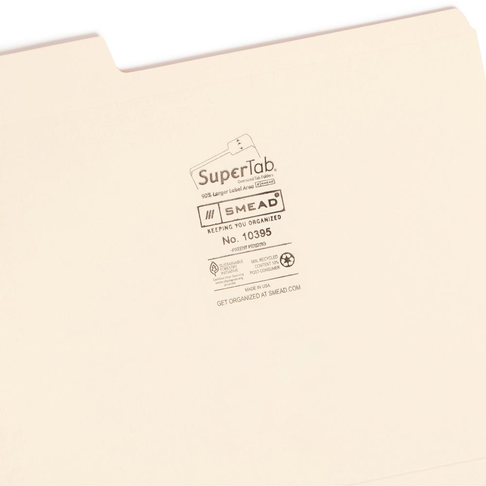 Smead SuperTab 1/3 Tab Cut Letter Recycled Top Tab File Folder - 8 1/2" x 11" - 3/4" Expansion - Top Tab Location - Assorted Position Tab Position - Manila - 10% Recycled - 100 / Box. Picture 7