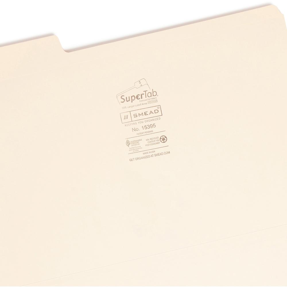 Smead SuperTab 1/3 Tab Cut Legal Recycled Top Tab File Folder - 8 1/2" x 14" - 3/4" Expansion - Top Tab Location - Assorted Position Tab Position - Manila - 10% Recycled - 100 / Box. Picture 7
