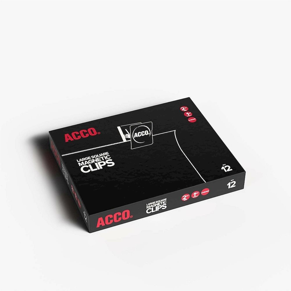 ACCO Square Large Magnetic Clip - Large - 2.3" Length - 1.13" Size Capacity - Magnetic, Rust Resistant - Silver - Metal, Chrome - 12 / Box. Picture 8