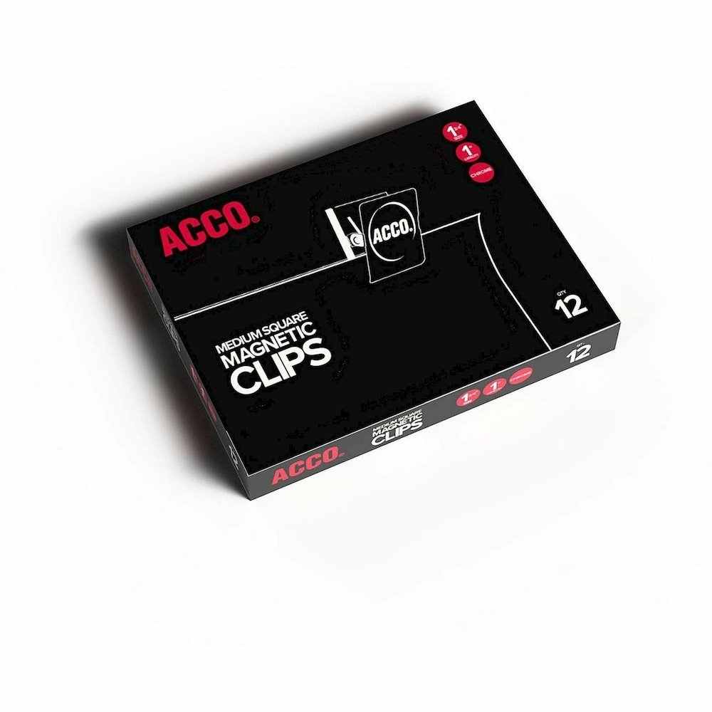 ACCO Square Magnetic Clip - Medium - 1.8" Length - 1" Size Capacity - Magnetic, Rust Resistant - Silver - Metal, Chrome - 12 / Box. Picture 8