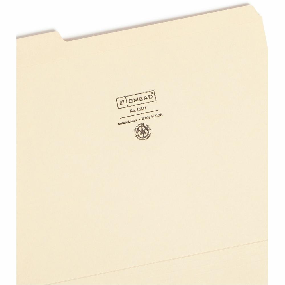 Smead 1/3 Tab Cut Letter Recycled Top Tab File Folder - 8 1/2" x 11" - Top Tab Location - Assorted Position Tab Position - Manila - Manila - 100% Recycled - 100 / Box. Picture 7