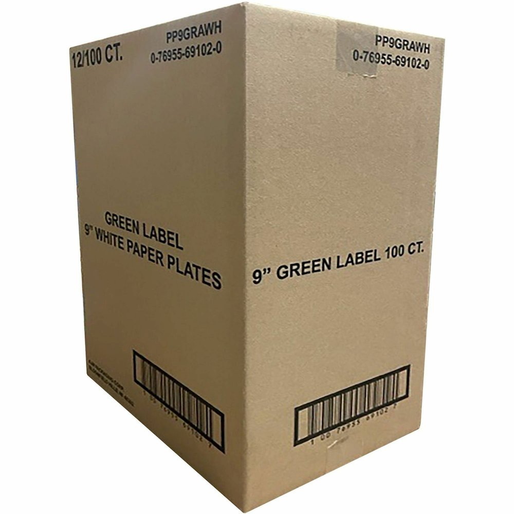 Green Label 9" Green Label Economy Paper Plates - Microwave Safe - 9" Diameter - White - Paper Body - 100/Bag - 12 / Carton. Picture 10