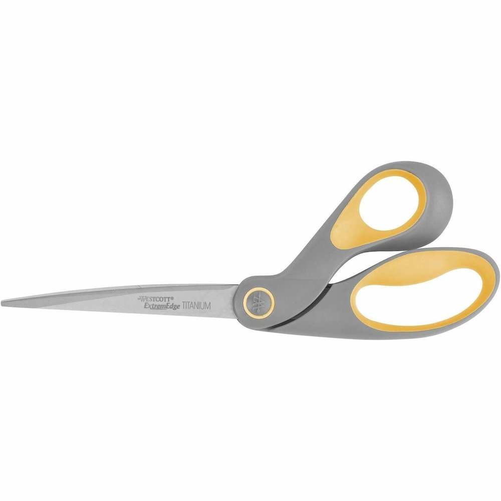 Acme United ExtremEdge Adjustable Tension Titanium Bonded Scissors, 9" Bent, Gray - 4.50" Cutting Length - 9" Overall Length - Bent-left/right - Titanium - Round Tip - Gray/Yellow - 1 Each. Picture 7