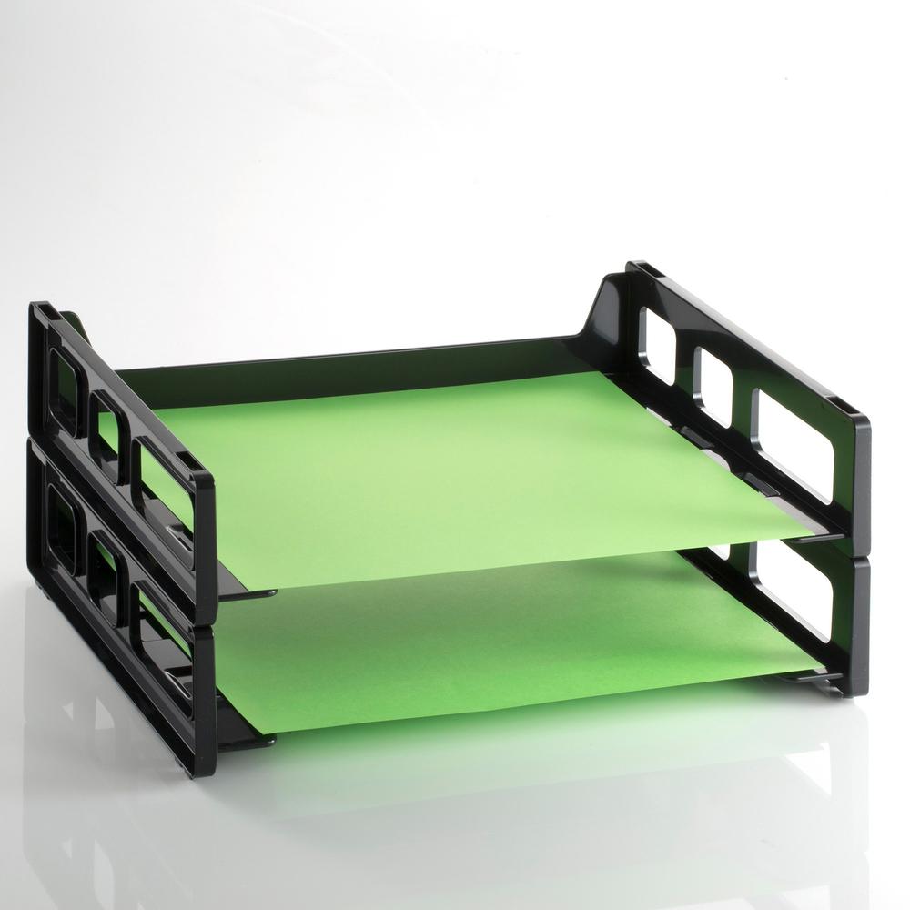 Officemate Side-Loading Desk Trays, 2PK - 2.8" Height x 13.2" Width x 9" DepthDesktop - Stackable, Durable - Black - Plastic - 2 / Pack. Picture 2