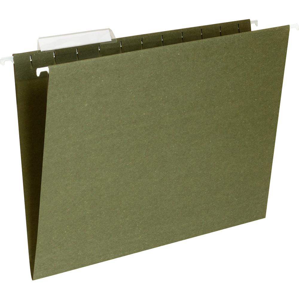 Business Source 1/3 Tab Cut Letter Recycled Hanging Folder - 8 1/2" x 11" - 11 pt. - Standard Green - Acid-free - 100% Recycled - 25 / Box. Picture 4