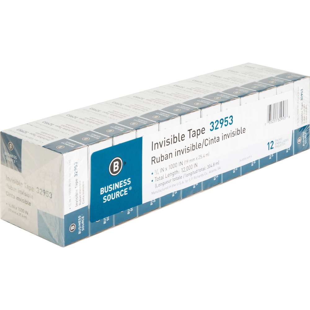 Business Source Premium Invisible Tape Value Pack - 27.78 yd Length x 0.75" Width - 1" Core - Clear - For Multipurpose, Splicing, Mending, Holding - 12 / Pack. Picture 12