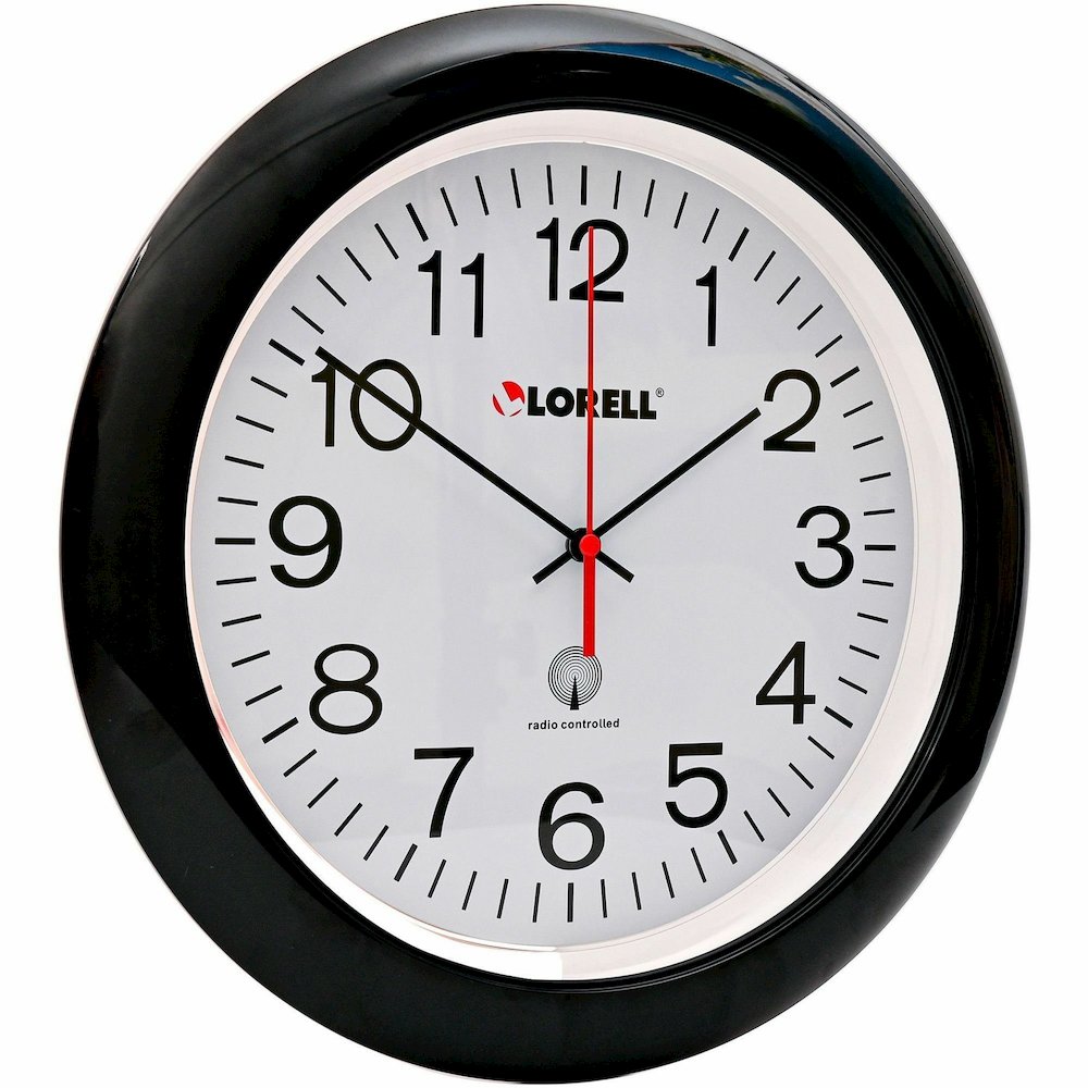Lorell 13-1/4" Radio-Controlled Wall Clock - Analog - Quartz - White Main Dial - Black Case - Plastic. Picture 11