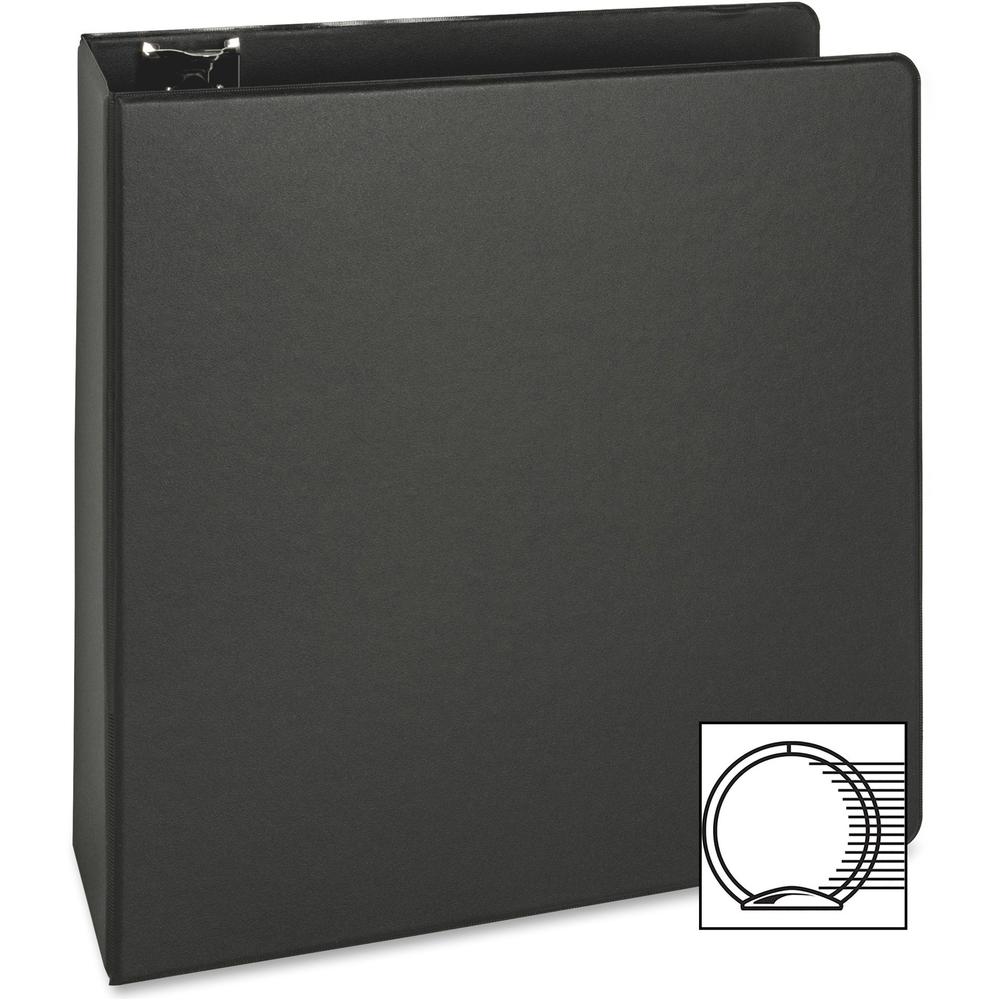 Business Source Basic Round-ring Binder - 3" Binder Capacity - Letter - 8 1/2" x 11" Sheet Size - 3 Ring - Fastener: Round Ring - Pocket: Inside Front & Back - Vinyl - Black - 1.20 lb - No - Exposed R. Picture 4
