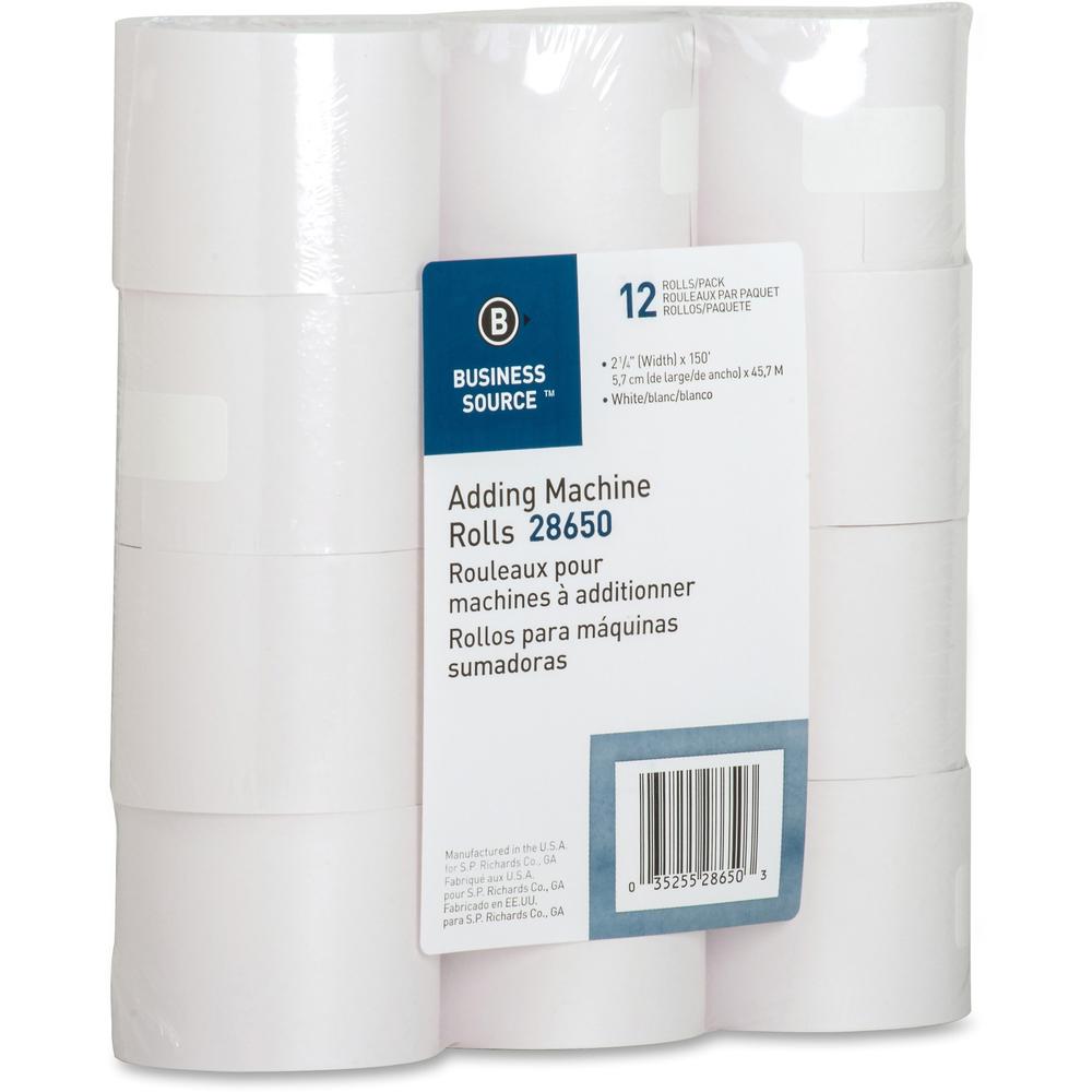 Business Source 150' Adding Machine Rolls - 2 1/4" x 150 ft - Sustainable Forestry Initiative (SFI) - Lint-free - White - 12 / Pack. Picture 8