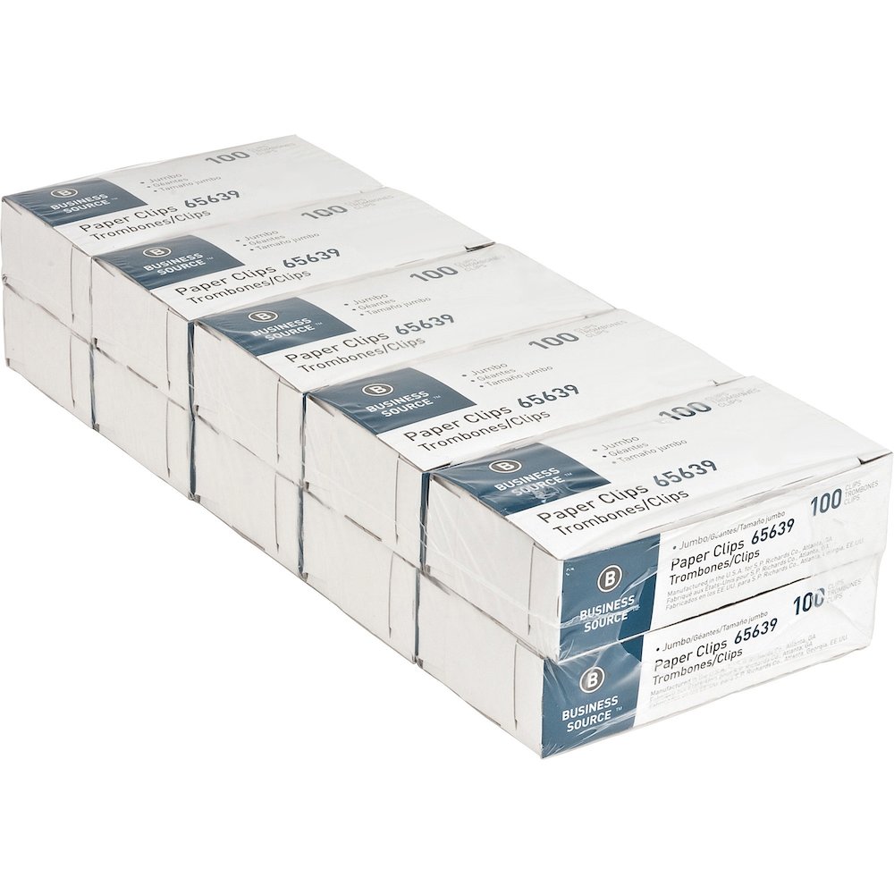 Business Source Paper Clips - Jumbo - Silver - Steel - 100/Box - 10 / Pack. Picture 8