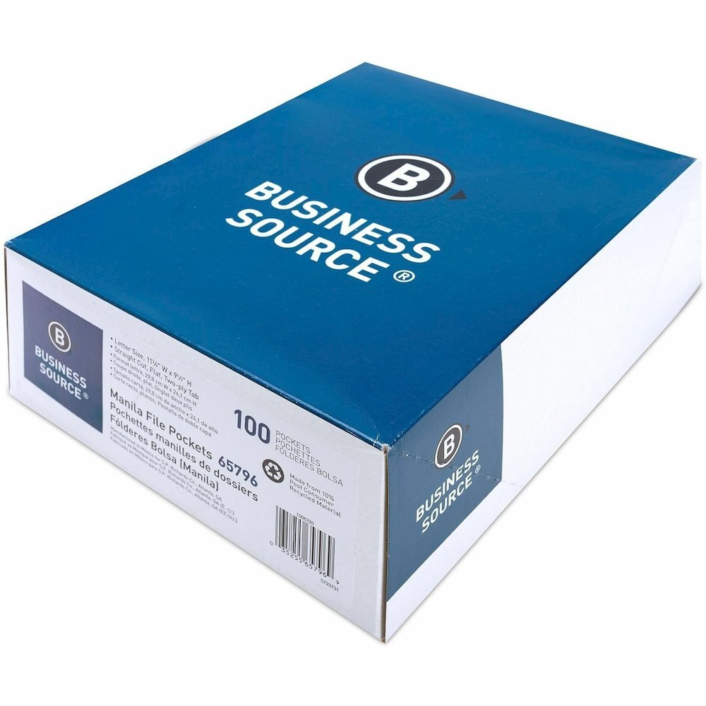 Business Source Letter Recycled File Pocket - 8 1/2" x 11" - 11 pt. - 2 Plys - Manila - Slip Resistant, Reinforced Tab, Heavyweight Cover - 10% Recycled - 100 / Box. Picture 9