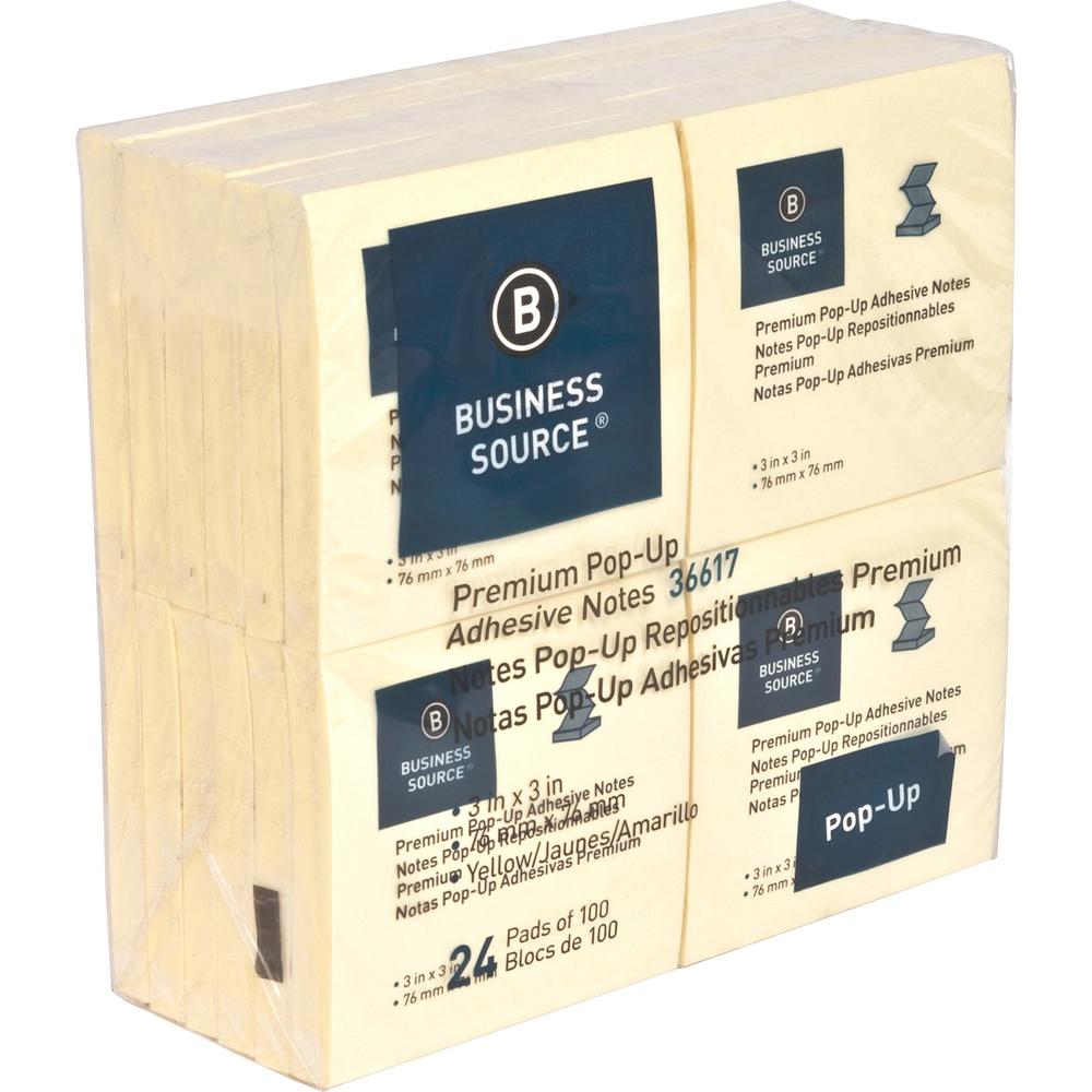 Business Source Reposition Pop-up Adhesive Notes - 3" Flag/Note Width x 3" Flag/Note Length - Square - Yellow - Removable, Repositionable, Solvent-free Adhesive, Fanfold, Pop-up - No - 24 / Pack. Picture 5