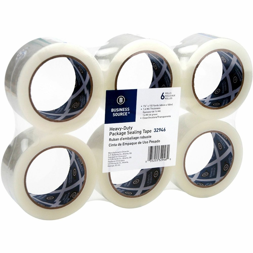 Business Source Heavy-duty Packaging/Sealing Tape - 110 yd Length x 1.88" Width - 3" Core - Clear - 1.60 mil - Breakage Resistance - For Bonding, Packing - 6 / Pack. Picture 8