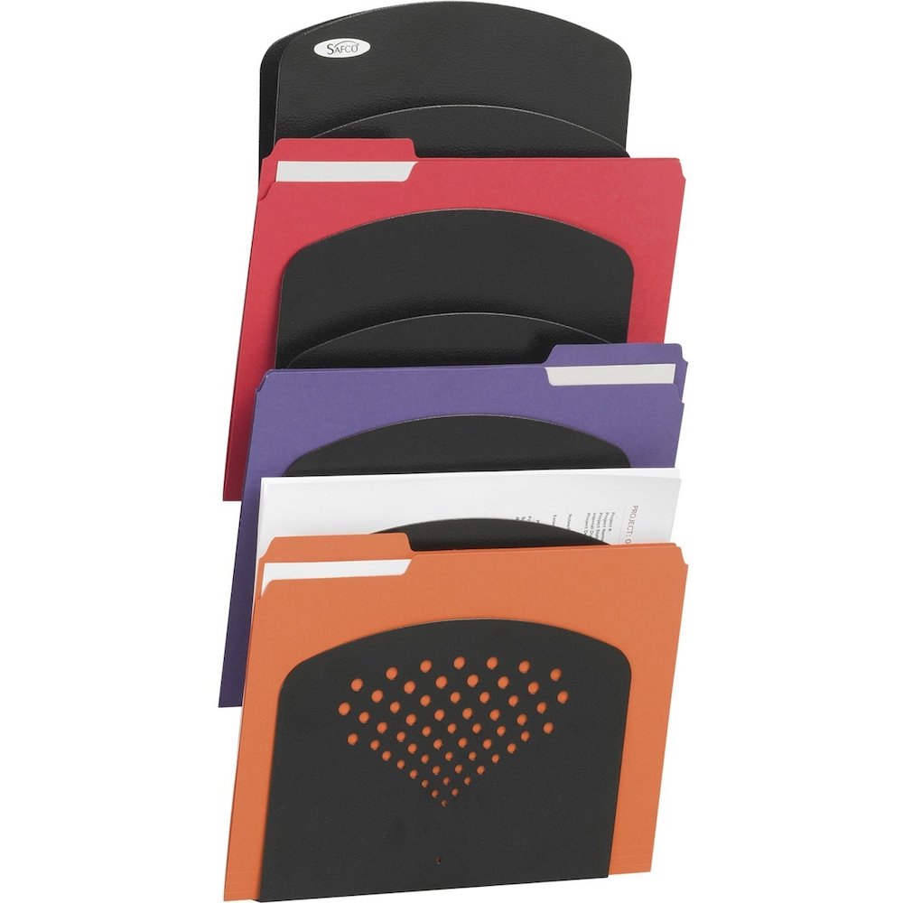 Safco Seven Pocket Letter/Legal Steel Wall Rack - 7 Pocket(s) - 21.75" Height x 9.50" Width x 2" Depth - Durable - Powder Coated - Black - Steel - 1 Each. Picture 5