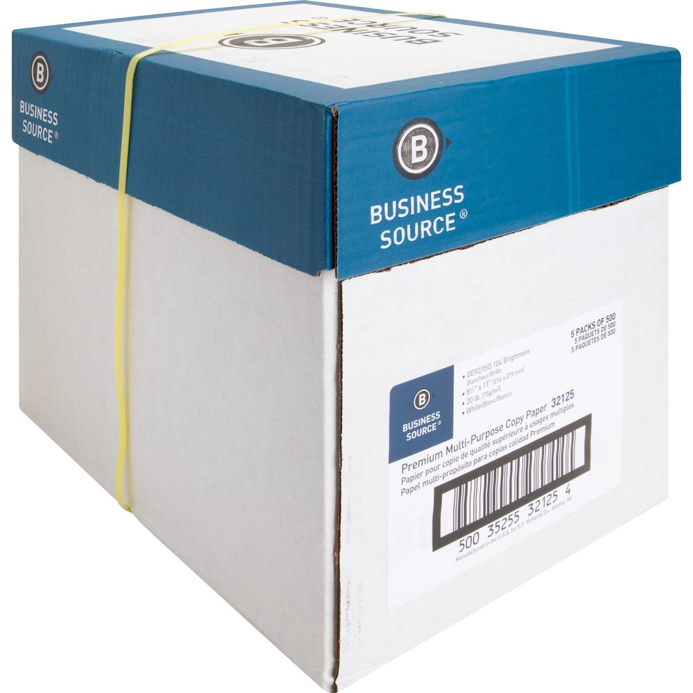 Business Source Premium Multipurpose Copy Paper - White - 92 Brightness - Letter - 8 1/2" x 11" - 20 lb Basis Weight - Acid-free - White - 2500 Sheets - 500 Sheets per Ream - 5 / Carton. Picture 11