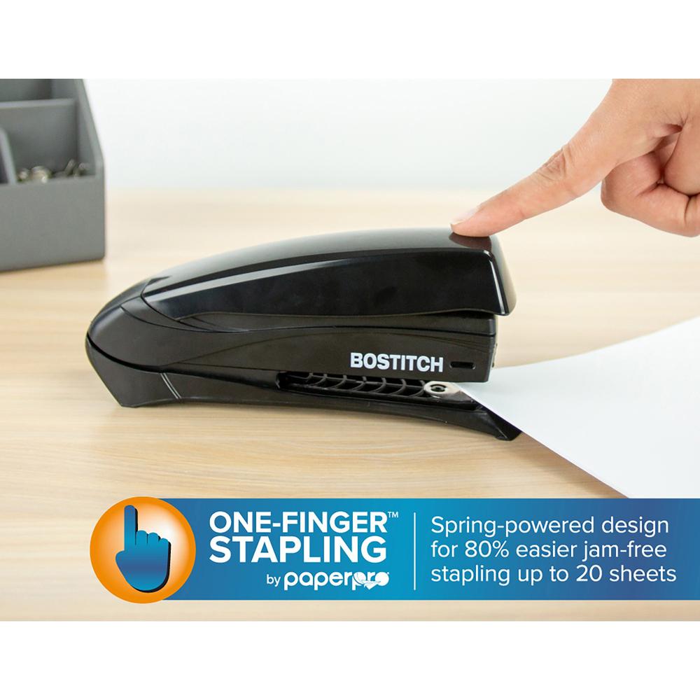 Bostitch Inspire 20 Spring-Powered Premium Desktop Stapler - Staples Upto 20 Sheet - Holds Upto 210 Staple - Full Strip - Staple Size: 0.25" - Black - Rubber - 1 Each. Picture 2