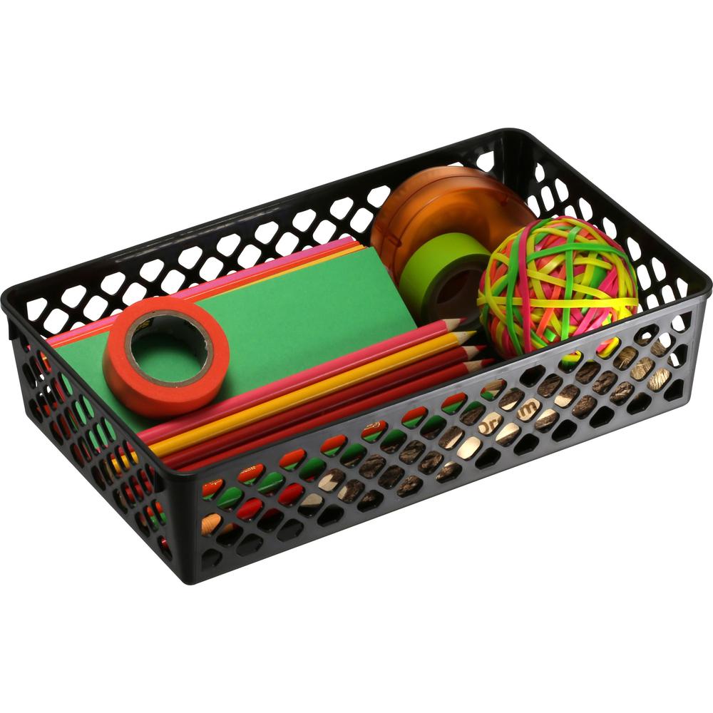 Officemate Supply Baskets - 2.4" Height x 10.1" Width x 6.1" Depth - Black - Plastic. Picture 8